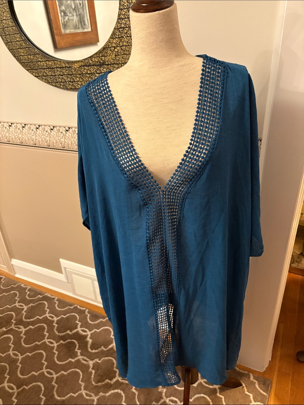 Women’s Deep Teal Crochet-Trim Swim Cover Up 3X